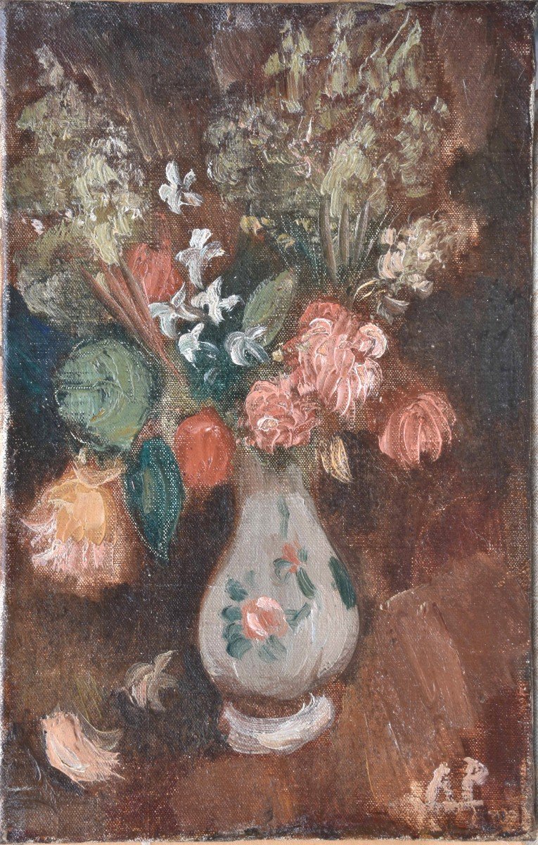 Amédée de LA PATELLIERE  "Bouquet au vase bleu" huile sur toile 35x24